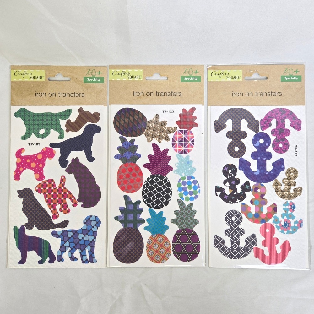 Lot of 3 Crafter's Square Iron On Transfers Dogs Pineapples Anchors New